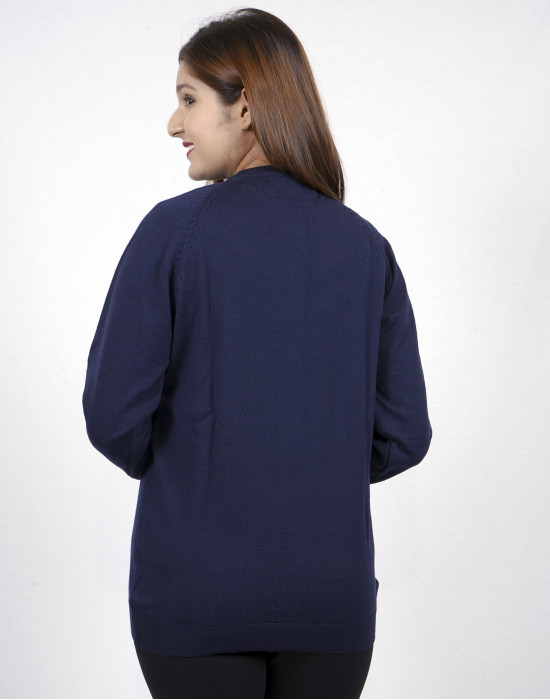 Womens Pure wool  Light weight Sweater Full Button Navy